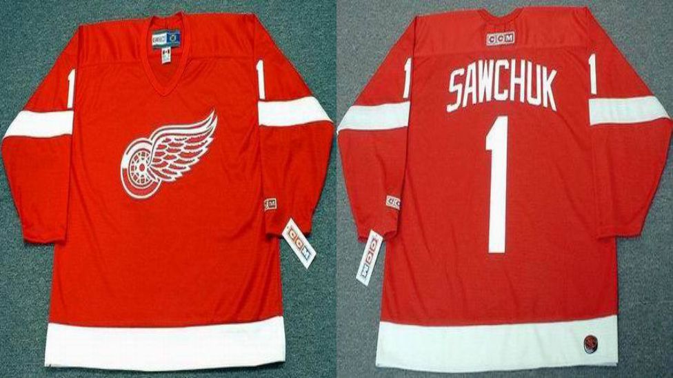 2019 Men Detroit Red Wings 1 Sawchuk Red CCM NHL jerseys